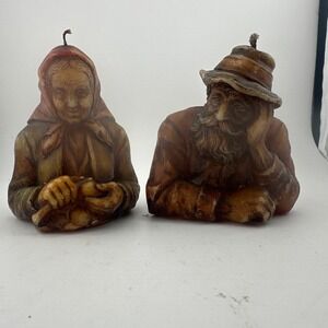 Vintage Hand Painted Wax Figurine Candles Mid Century Folk Art